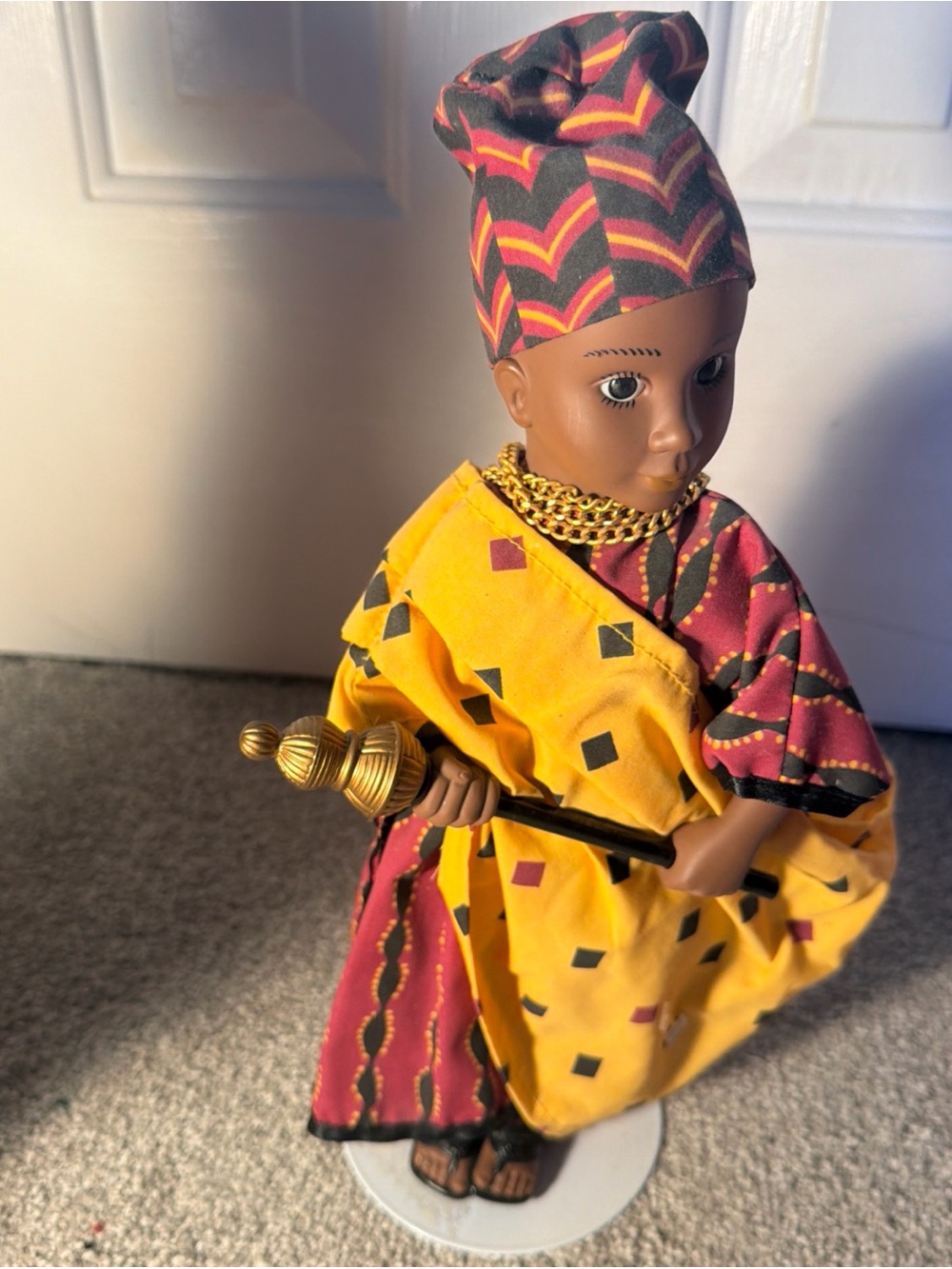 Vintage African Heritage Prince and Princess Set - Yellow & Maroon Attire. 12” - Picture 5 of 7